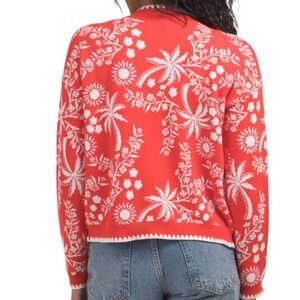 Cynthia Rowley Poppy Red Holiday Tropical Cardigan Sweater